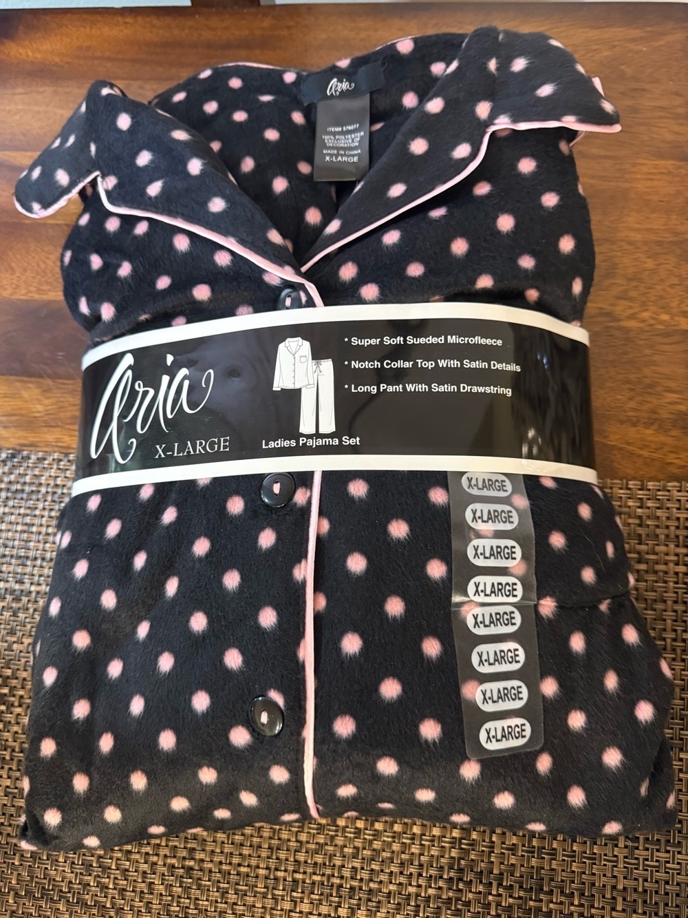 Aria Microfleece Pajama Set XL Black Pink Polka Dot Soft Cozy